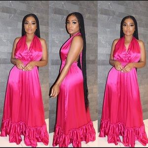 Pink Satin Maxi Dress